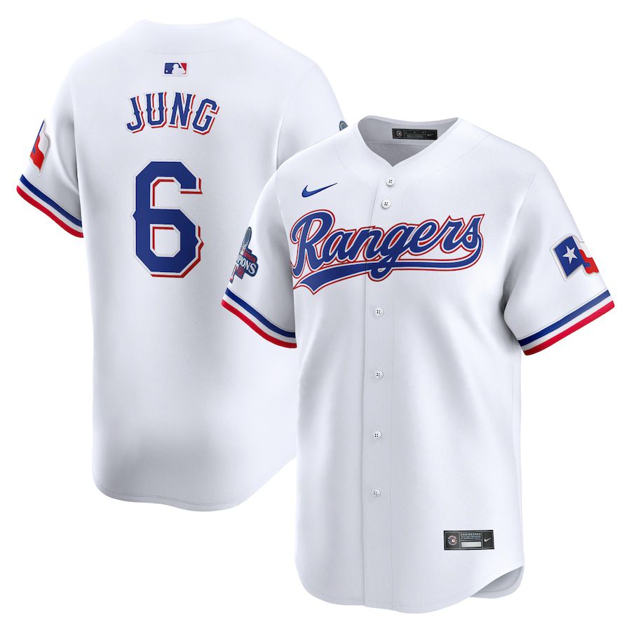 Men Texas Rangers #6 Josh Jung Nike White Home 2023 World Series Champions Limited MLB Jersey